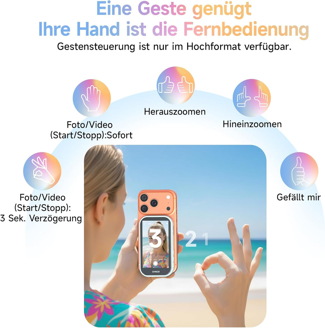 SYNCO XView AI AI Gesture Handy Selfie Monitor, Magnetischer 4K Rückkamera Vlog Monitor für iPhone &amp;