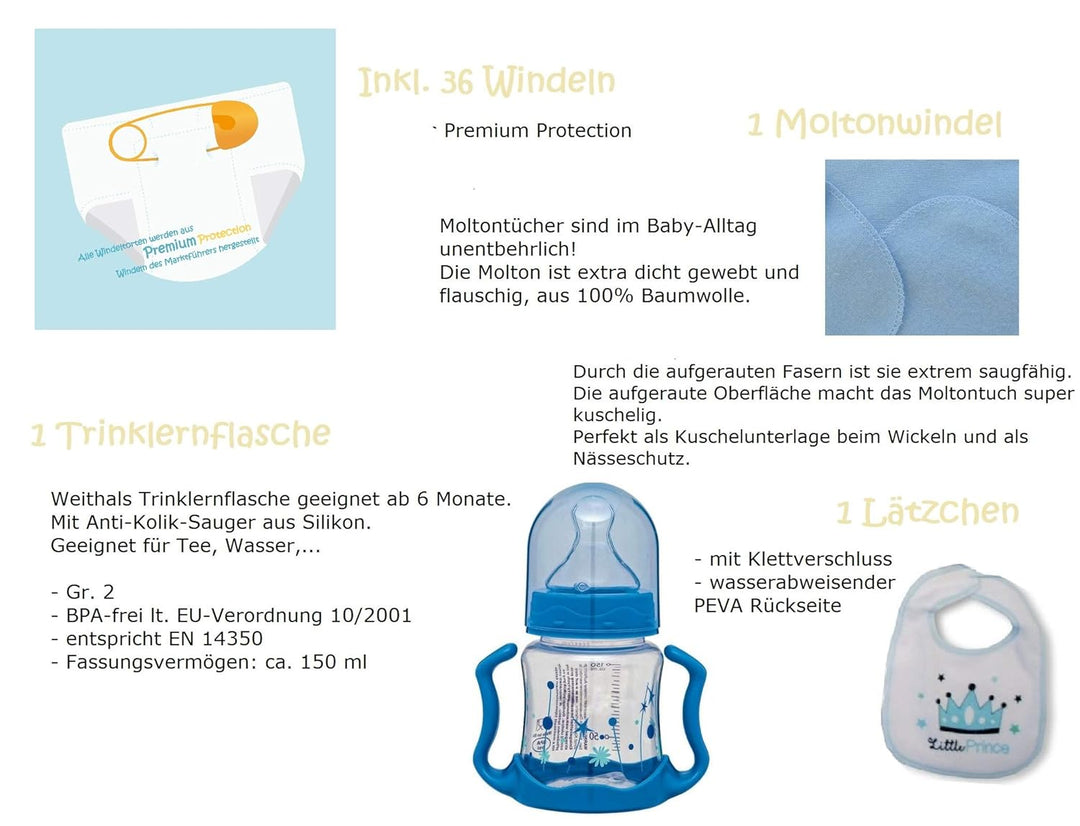 dubistda© Windeldreirad Cruiser blau / 45-teilig - Windeltorte Dreirad Junge / 40cm / Geschenk zur G
