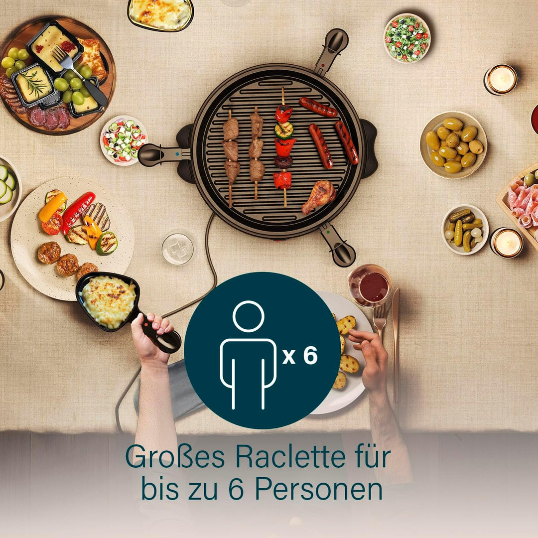 Princess 162725 Raclette und Antihaftbeschichtung Grill-Set für 6 Personen, 800