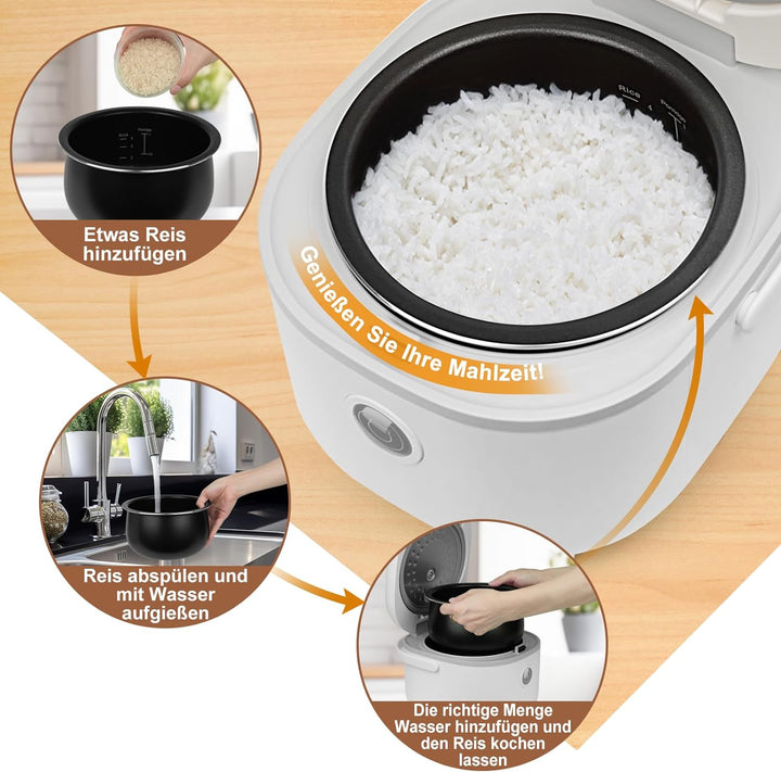 Bear Reiskocher Weiss 2L mit Dampfgarer, 6 Reiskochfunktionen mit braunem Reis, Dampf, Brei, Suppe,