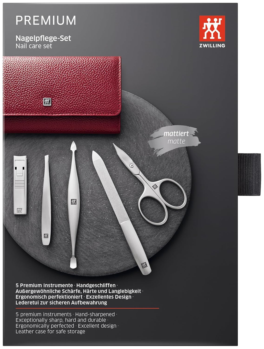 ZWILLING TWINOX Maniküre und Pediküre Pflege Set, 5-teilig, Premium Qualtiäts Leder Etui Reisegrösse