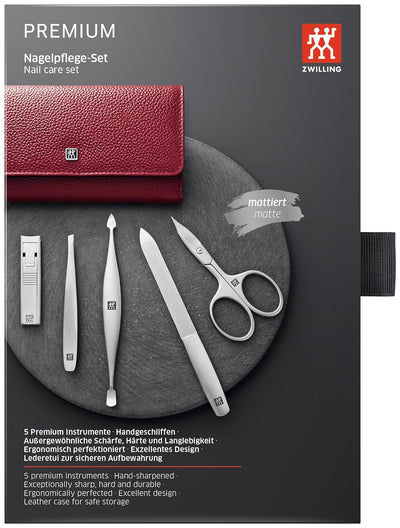 ZWILLING TWINOX Maniküre und Pediküre Pflege Set, 5-teilig, Premium Qualtiäts Leder Etui Reisegrösse