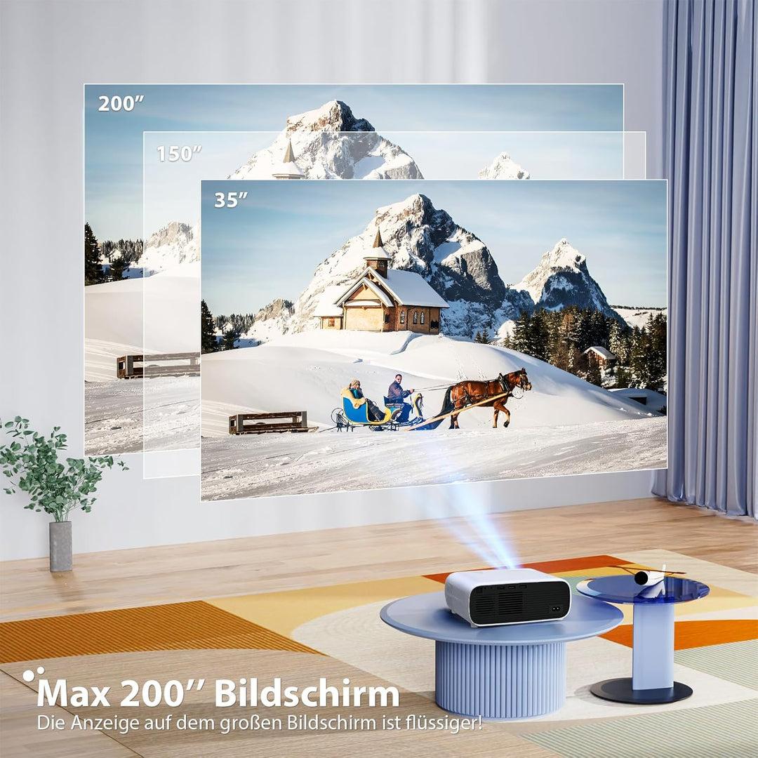 Wielio Full HD 1080P Beamer mit 4K Unterstützung, Bluetooth und WiFi, 18000 Lumen HD Display, Unters