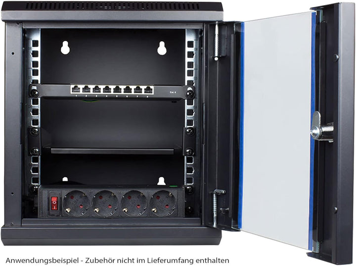 10" Wandgehäuse - 12HE - Netzwerkschrank 10 Zoll - tiefschwarz (RAL9005) - 312x300x615mm - fertig mo