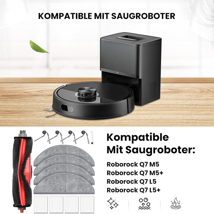 14 Stück Q7 M5 Zubehör für Roborock Q7 M5 / Q7 M5+ / Q7 L5 / Q7 L5+ Saugroboter, 1 Hauptbürste 4 Wis