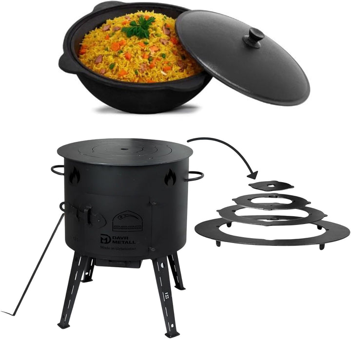 4BIG.fun Utschak Ø40 Uchag 2mm Stahl 12 L Kazan Wok Eintopfofen Utschag Учаг Campingofen Adapter-Rin