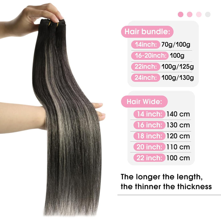 YoungSee Tressen Extensions Echthaar Silber Echthaar Tressen Schwarz Ombre Silber Haartressen Echtha