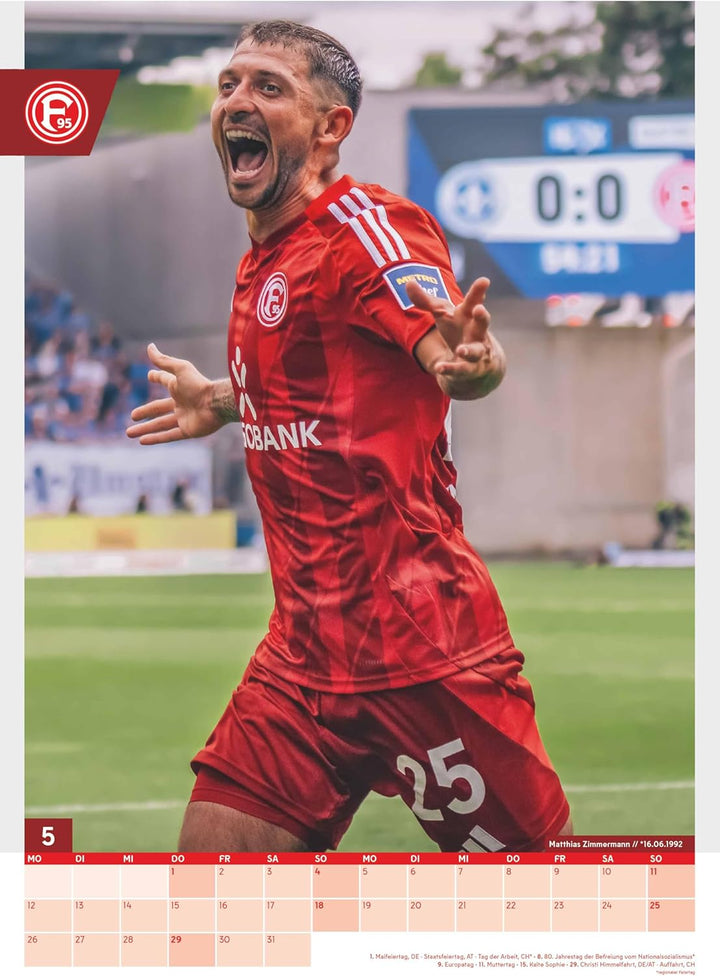 N NEUMANNVERLAGE - Fortuna Düsseldorf 2025 Wandkalender, 29,7x42cm, Fussball-Kalender mit Motiven de