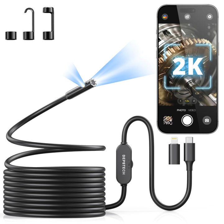 DEPSTECH 2K Endoskopkamera mit Licht: 2560P QHD dual Lens Inspektionskamera, Endoskop mit 5 m Schlan