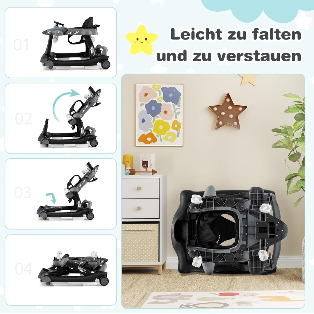 GOPLUS 6 in 1 Lauflernhilfe, Lauflernwagen mit einstellbarer Geschwindigkeit & 3 Höhen, Esstablett,
