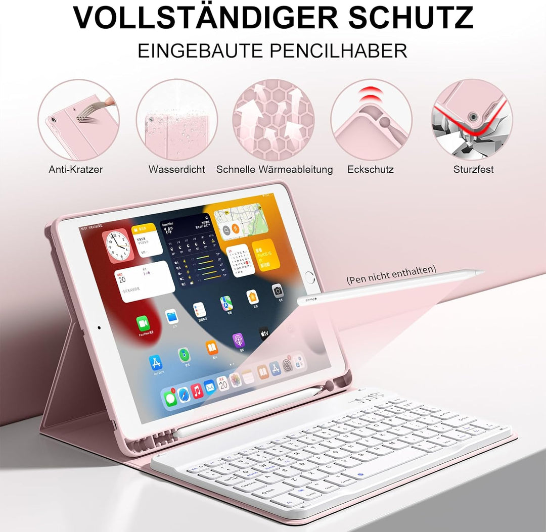 Tastatur Hülle für iPad 9./ 8./ 7. Generation (2021/2020/2019) mit Stifthalter, Soft TPU Schutzhülle