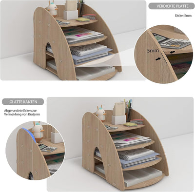 PUNCIA Dokumentenablage A4 Briefablage Ablagefächer Holz Schreibtisch Datei Organizer Papierablage A
