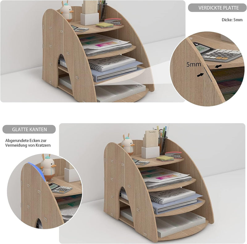 PUNCIA Dokumentenablage A4 Briefablage Ablagefächer Holz Schreibtisch Datei Organizer Papierablage A
