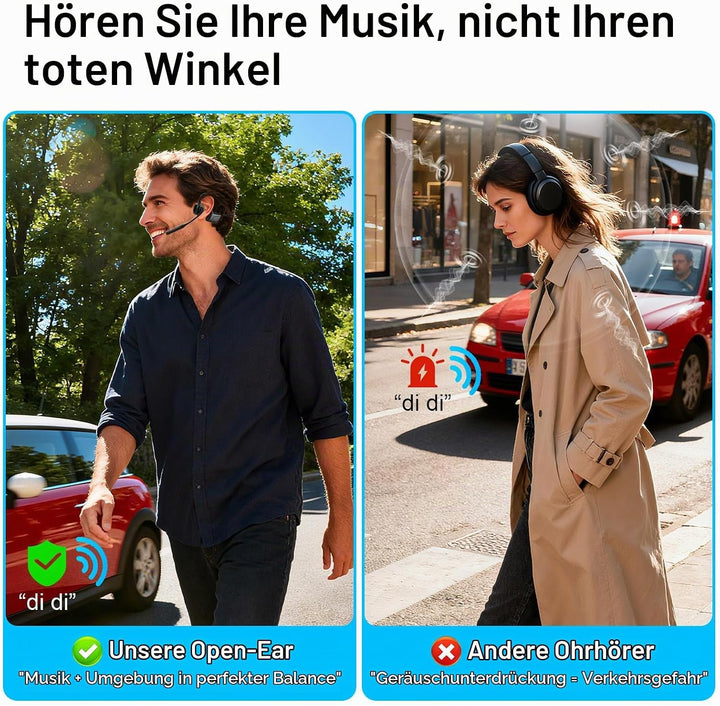 Smof Bluetooth Headset mit Mikrofon, Open-Ear Kopfhörer Bluetooth 5.1 mit Geräuschunterdrückung und