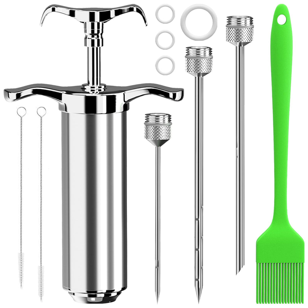 Fleischspritze Marinadenspritze,BBQ Bratenspritze 60ml mit 3 Nadeln,304 Edelstahl-Gewürzspritze,Pöke