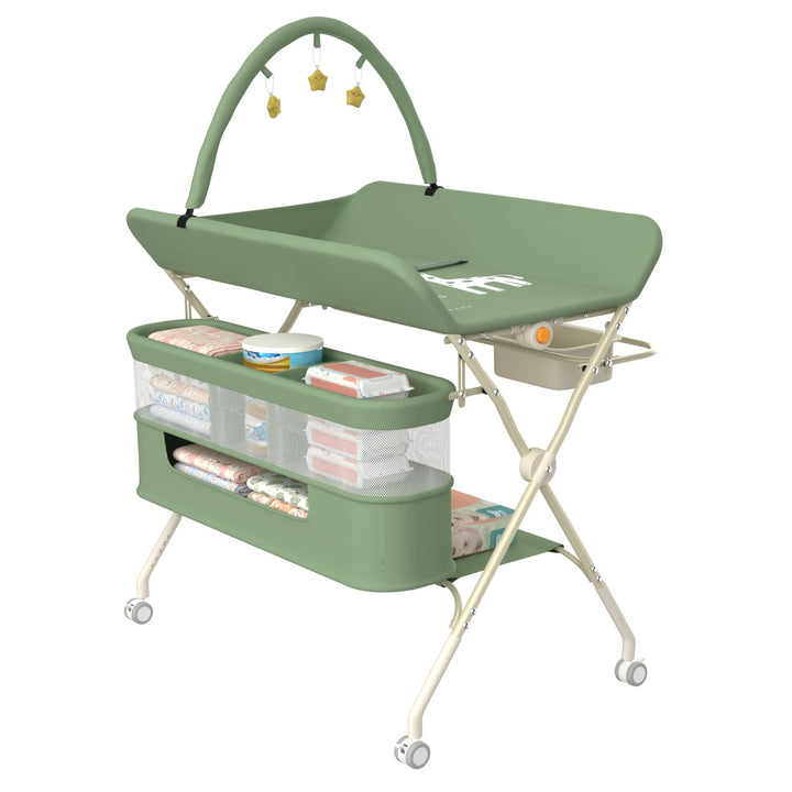 3 in 1 Wickeltisch klappbar, mobile Wickelkommode mit Rollen, Wickelstation höhenverstellbar, tragba