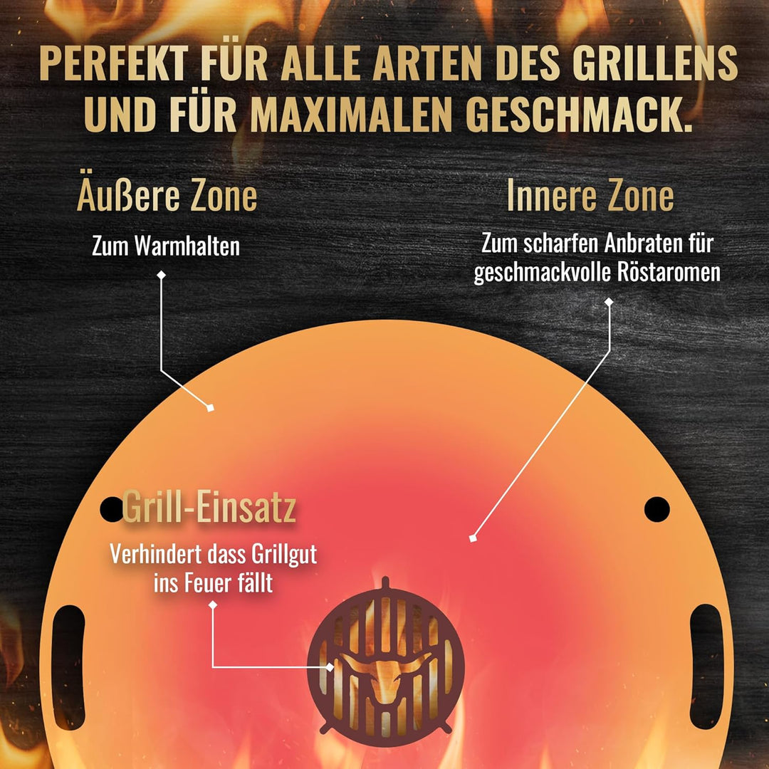 Feuerplatte für Kugelgrill Handgriffe 100 cm,10 mm Stärke #236 – INKL. Grilleinsatz, Grillplatte für