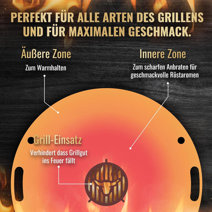 Feuerplatte für Kugelgrill Handgriffe 100 cm,10 mm Stärke #236 – INKL. Grilleinsatz, Grillplatte für