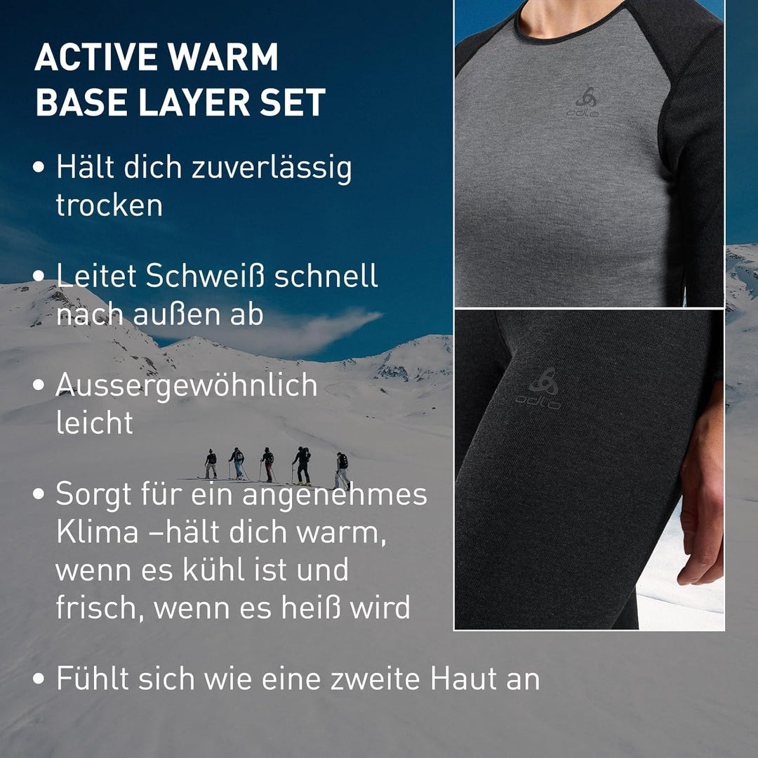 Odlo Damen Funktionsunterwäsche Set Active WARM ECO L Dark Grey Melange - Grey Melange, L Dark Grey