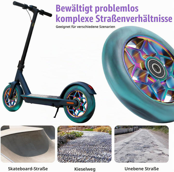 2 Stück Stunt Scooter Rollen 110mm, Scooter Ersatzräder 88A mit ABEC-9 Kugellager, Aluminium Speiche