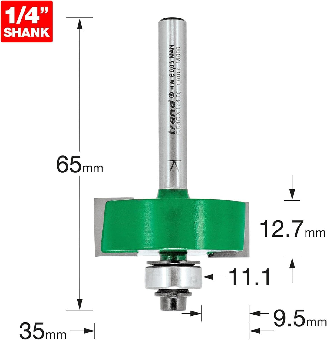 Trend CraftPro Fräser-Bit, 1/4-Zoll-Schaft, 12,7 mm Schnittlänge und 35 mm Schnittdurchmesser, Wolfr