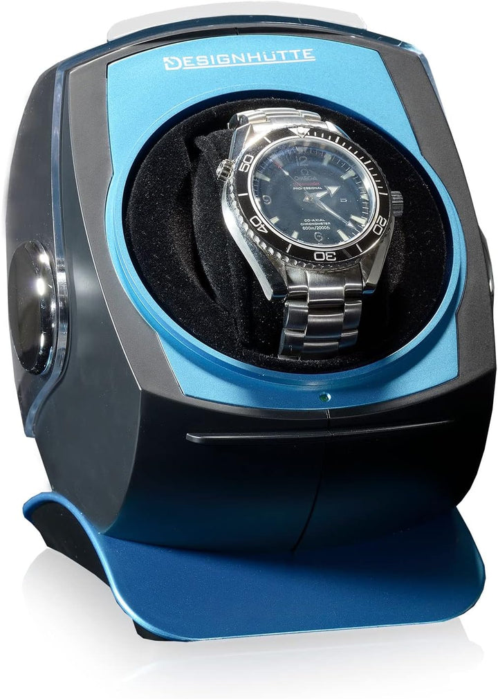 DESIGNHÜTTE® Uhrenbeweger Space Schwarz/Blau für 1 Automatikuhr
