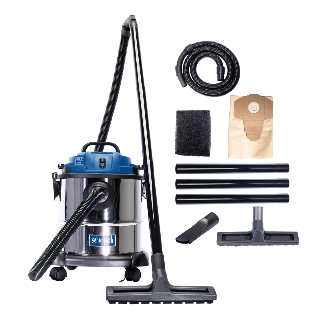 Scheppach Nass- und Trockensauger NTS20 inkl. umfangreichem Zubehörpaket - 1200 W | 20 L Edelstahlbe