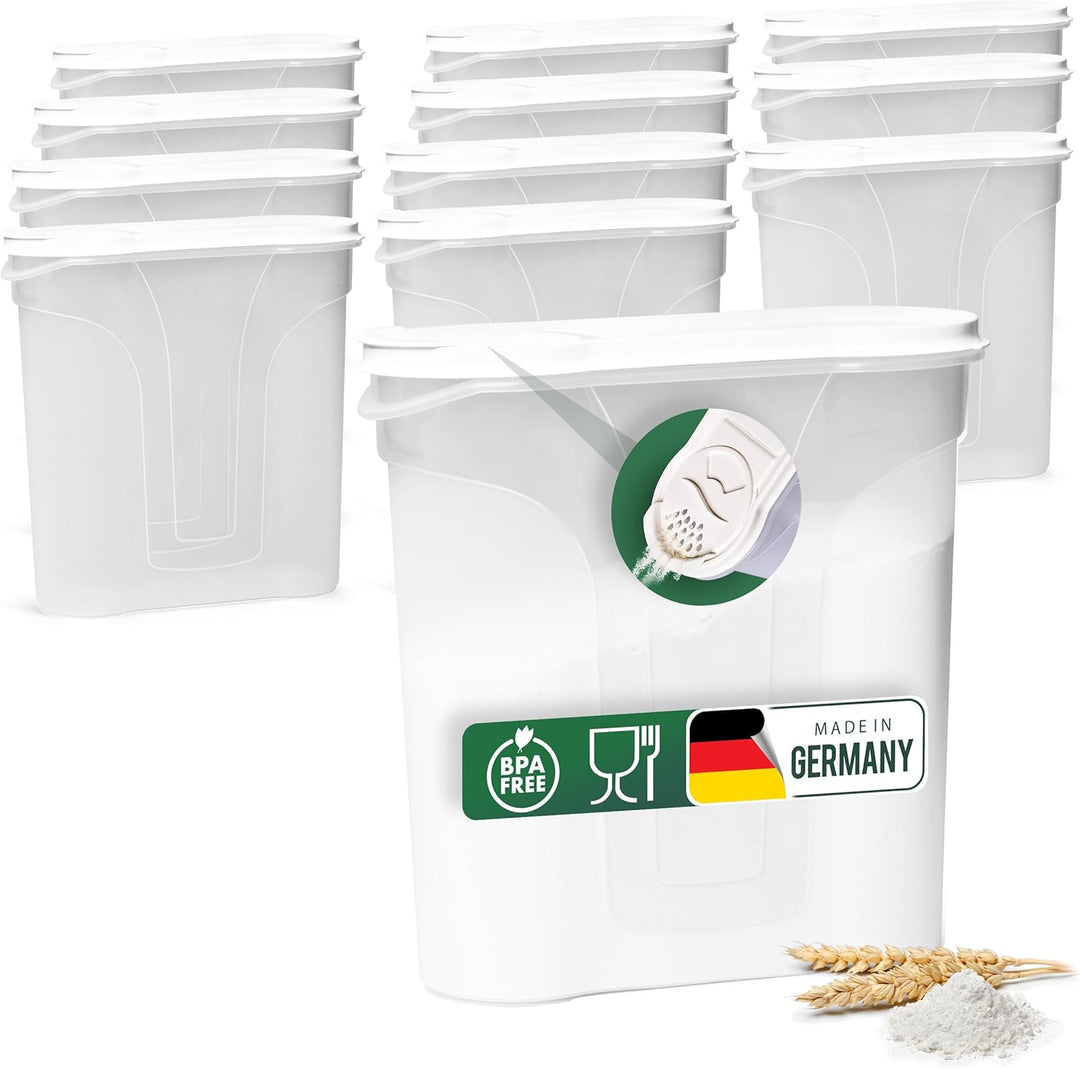 Novaliv Schüttdosen 12er SET Vorratsdose zum Streuen 4 Liter - Masse (LxBxH): 25,5 x 25,5 x 10 cm -