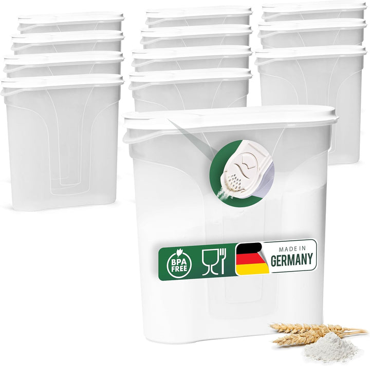 Novaliv Schüttdosen 12er SET Vorratsdose zum Streuen 4 Liter - Masse (LxBxH): 25,5 x 25,5 x 10 cm -