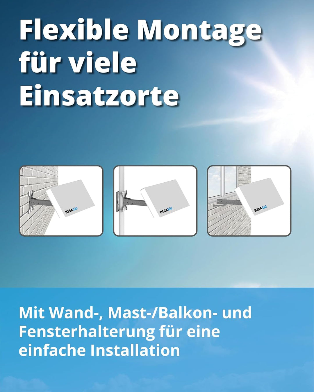 Megasat Flachantenne D2 Profi-Line – Sat-Antenne für 2 Teilnehmer – Weiss | Wechselbares LNB, Instal