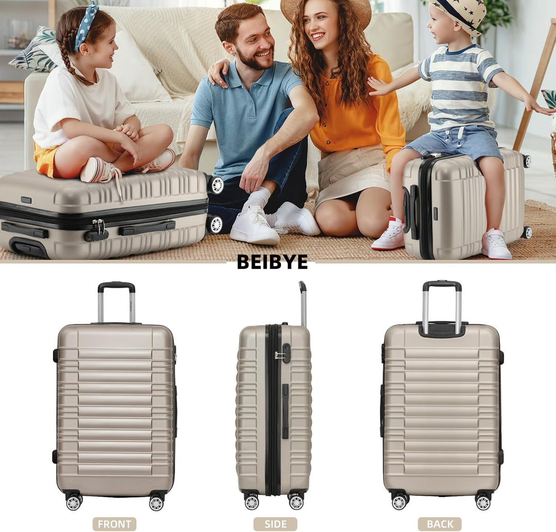 BEIBYE 2088 Zwillingsrollen Reisekoffer Koffer Trolleys Hartschale M-L-XL-Set (Champagner, L) Champa