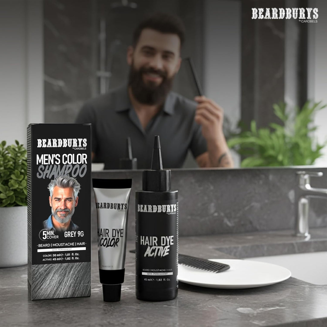 Beardburys Farbshampoo für Bart und Schnurrbart Grau 9G – Semipermanente Haarfarbe für Herren – 5 Mi