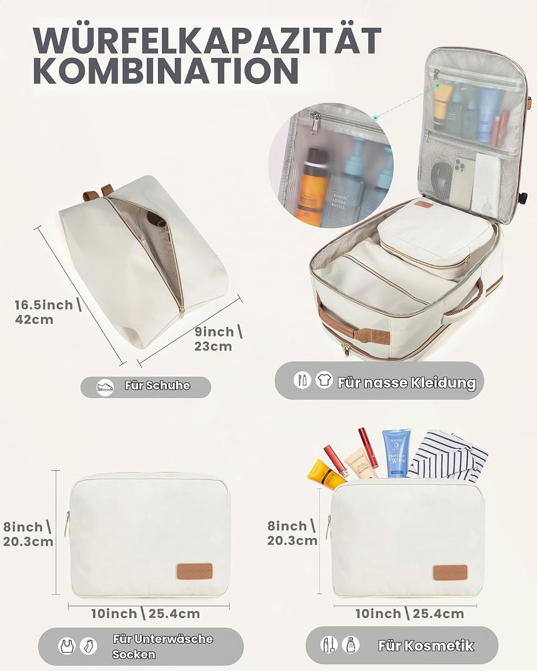 LOVEVOOK Handgepäck Rucksack Flugzeug, 30L Gross Reiserucksack Damen Kofferrucksack, Wasserdicht Rei