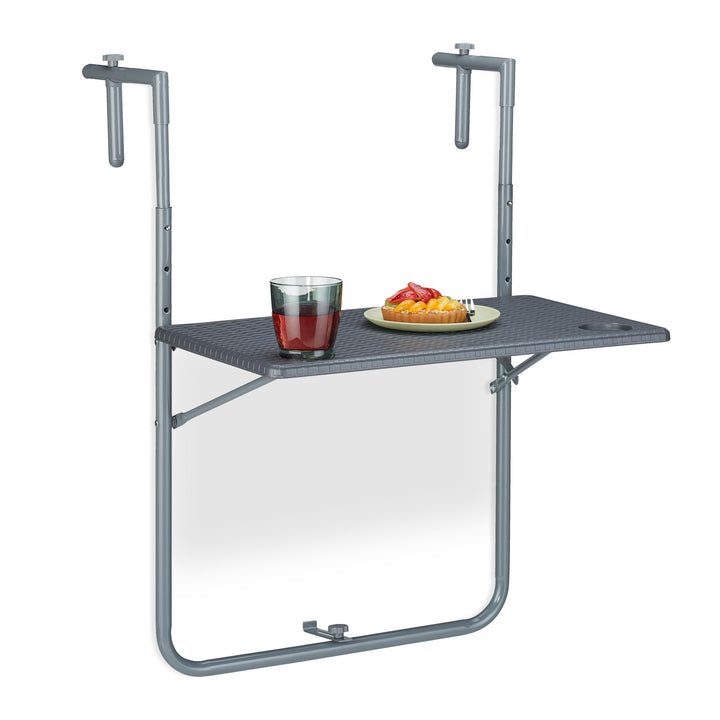 Relaxdays Balkonhängetisch klappbar, BxT: 59,5 x 60 cm, 3-Fach höhenverstellbar, 2 Getränkehalter, G