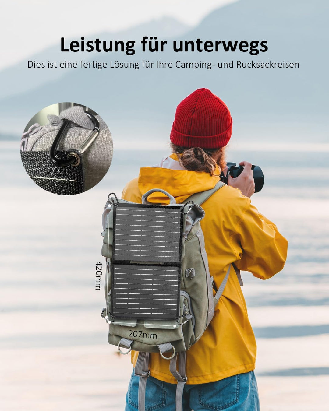 ELECAENTA 15W Faltbar Solar Ladegerät 2-Port USB (USB-A/USB-C) Ultraleichtes IP68 Wasserdichtes Trag
