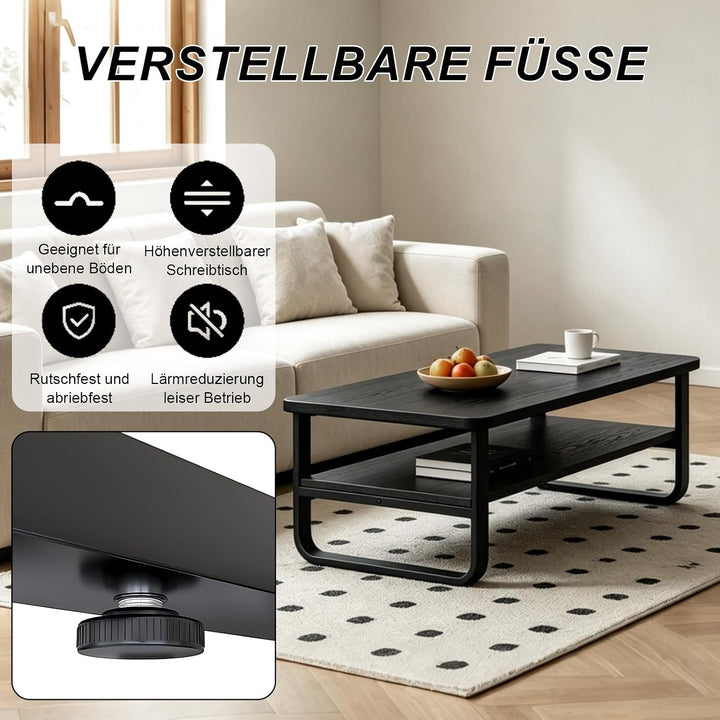 Couchtisch aus Holz für Wohnzimmer, 2-Stöckiger Beistelltisch mit Metallbeinen, Breiter Tischplatte