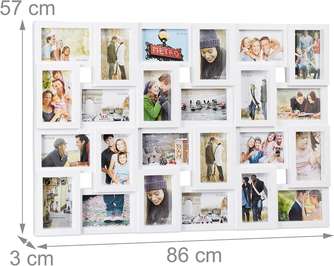 Relaxdays XXL Bilderrahmen Collagen für 24 Bilder in 10 x 15, Hoch- oder Querformat, Kunststoff, HxB