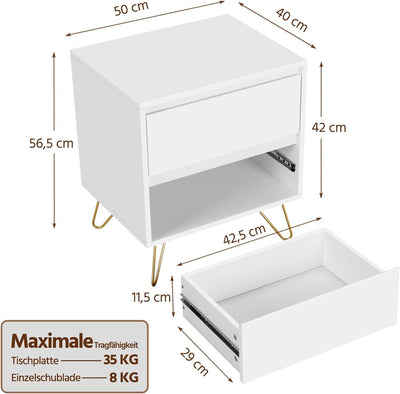 Yaheetech 2X Nachtschrank Nachttisch mit 2 Schublden Metallbeine Nachtkommode Besitelltisch Sofatisc