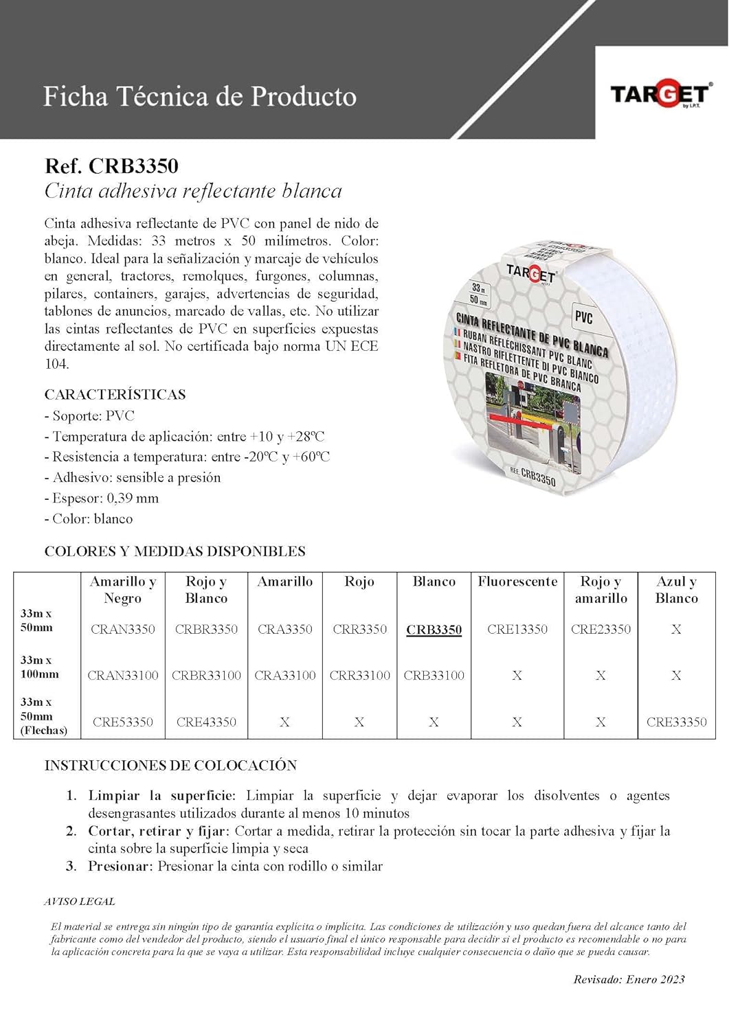 TARGET CRB3350 - Reflektierendes Band - Weiss 33 Meter x 50 Millimeter - Klebeband - Warnung - Besch