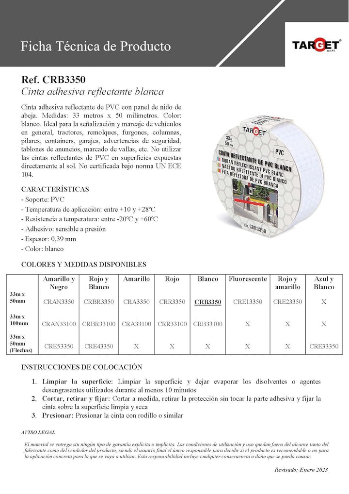 TARGET CRB3350 - Reflektierendes Band - Weiss 33 Meter x 50 Millimeter - Klebeband - Warnung - Besch