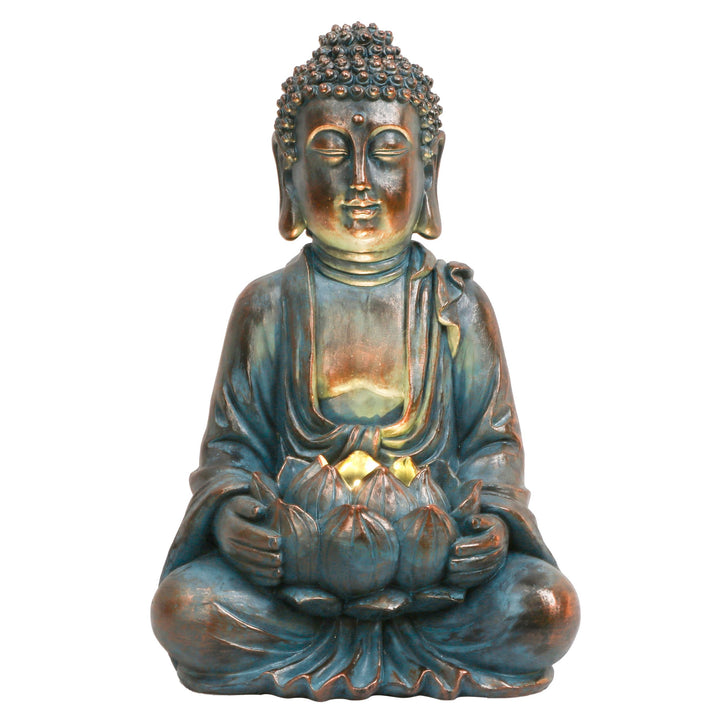 TERESA'S COLLECTIONS Gartendeko für draussen,Buddha Figur Garten Solarleuchte Harz sitzende Budda St