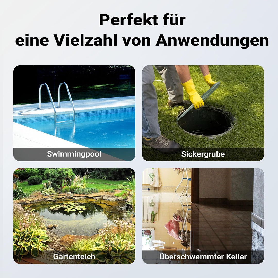 Wiltec Tauchpumpe mit Sensor 900 W, Tiefbrunnenpumpe mit 2 Modi, leistungsstarke Wasserpumpe 15000 l