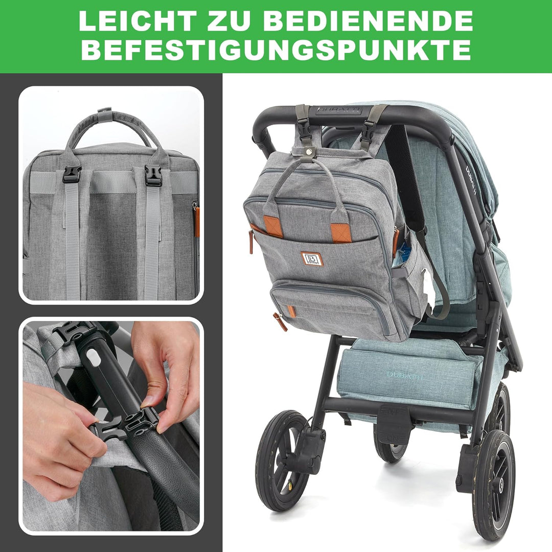Brisby Wickelrucksack gross - Wickeltasche kinderwagen mit isoliertes Frontfach, Babytasche mit Wick