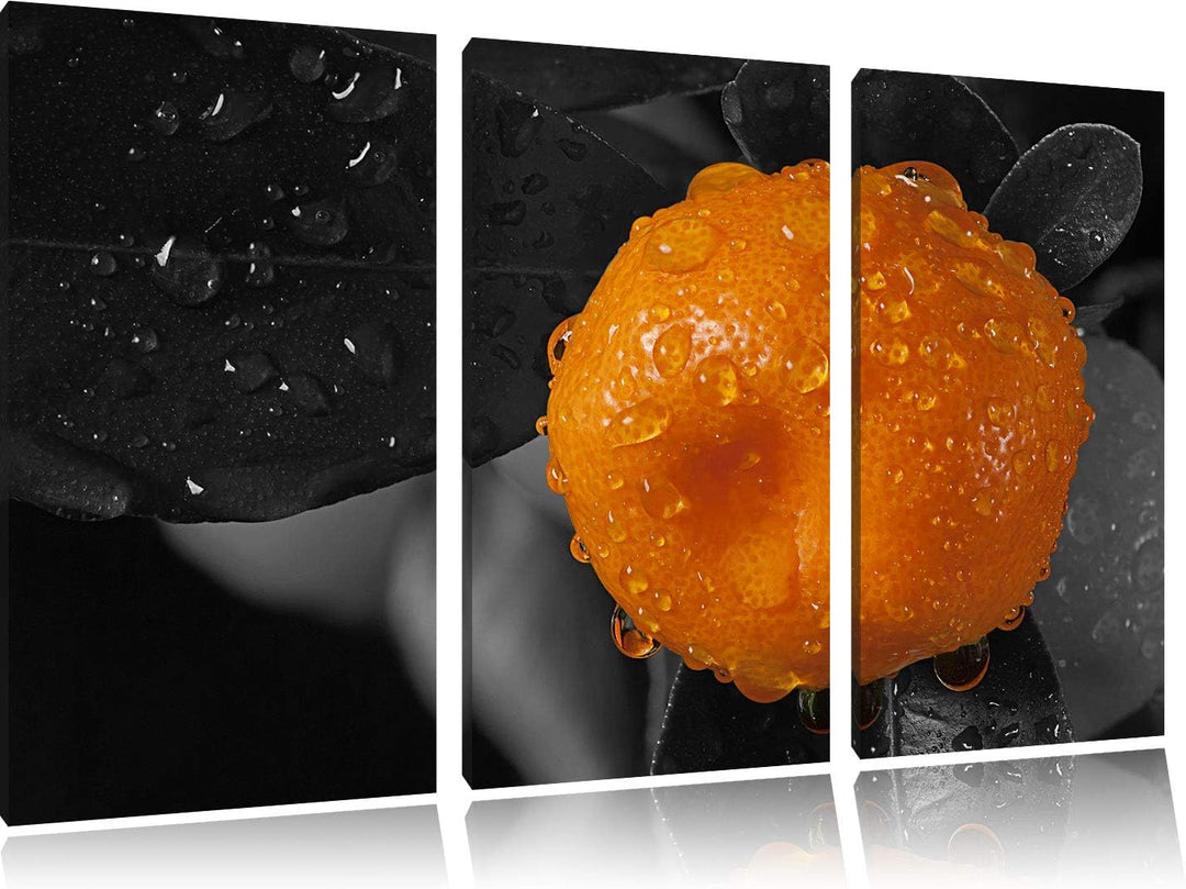 Orange Orangejuice Black Waterdrop on Orange schwarz/weiss 3-Teiler Leinwandbild 120x80 Bild auf Lei