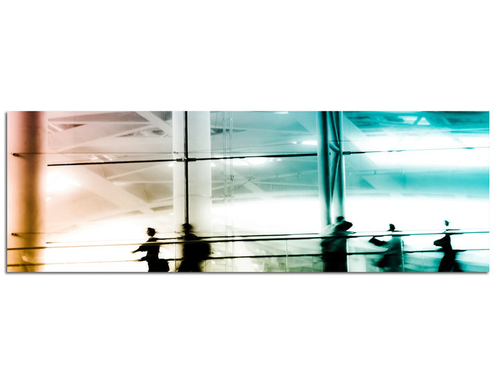 Paul Sinus Art Panoramabild auf Leinwand und Keilrahmen 150x50cm Stadt Gebäude modern Menschen abstr