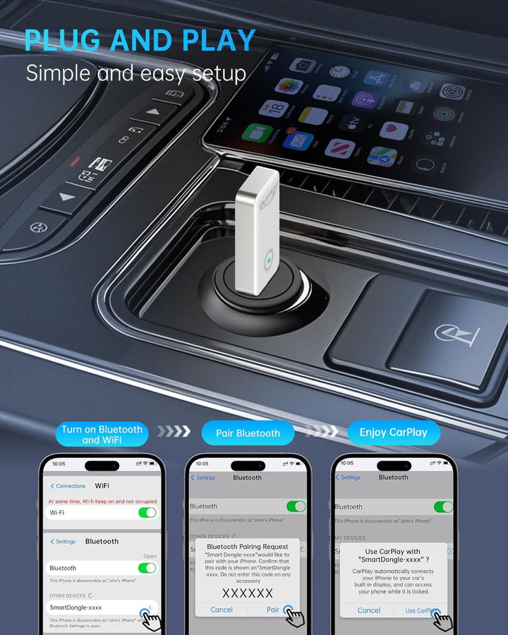 TiMOVO Wireless CarPlay Adapter Kompatibel mit Apple, Weiss, Weiss