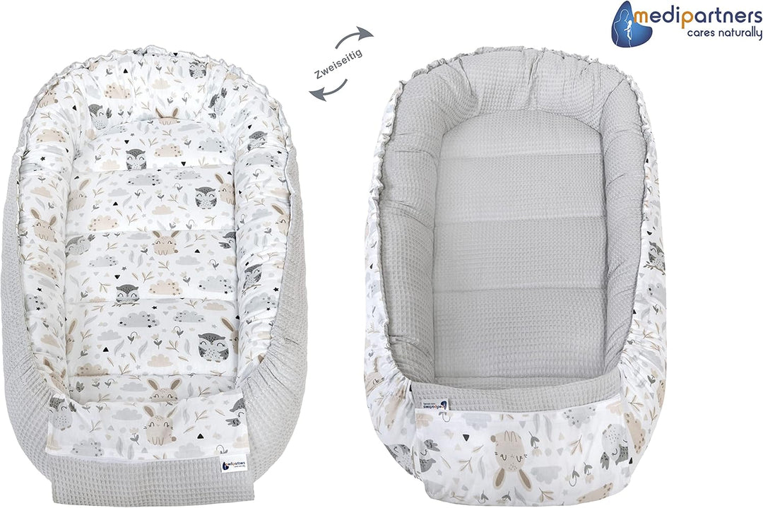 Medi Partners Babynest Kuschelnest Babynestchen 100% Baumwolle Waffle Nestchen Reisebett für Babys S