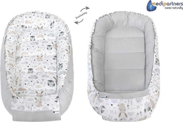 Medi Partners Babynest Kuschelnest Babynestchen 100% Baumwolle Waffle Nestchen Reisebett für Babys S