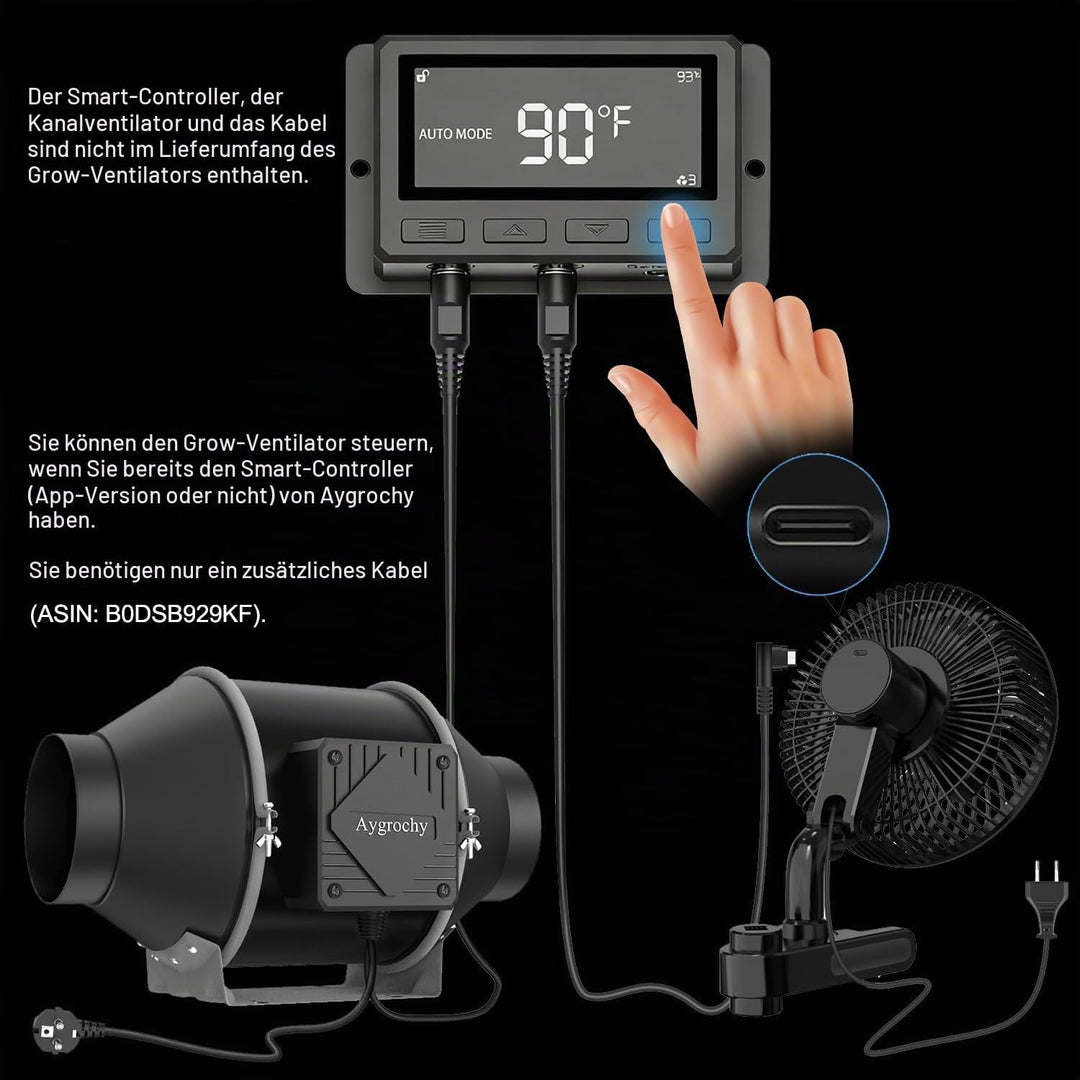 Aygrochy Grow Ventilator mit Clip, EC-Motoren 10 Geschwindigkeiten grow lüfter mit Smart APP Control