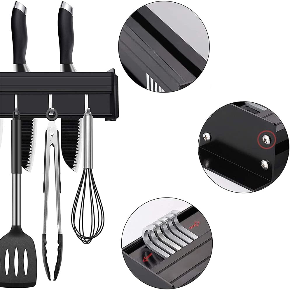 Hakenleiste Küche, Küchenhalterung Ohne Bohren mit Haken, Messerblock Ohne Messer, Küchenreling mit